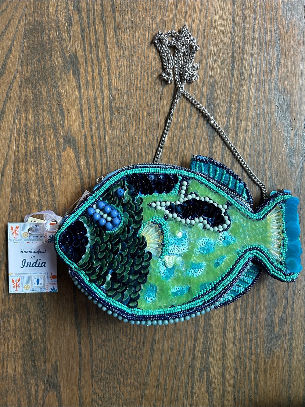 Fish-Shaped Crossbody Beaded Bag - Teal/Blue Viral TikTok